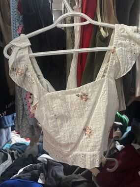 White floral back tie top